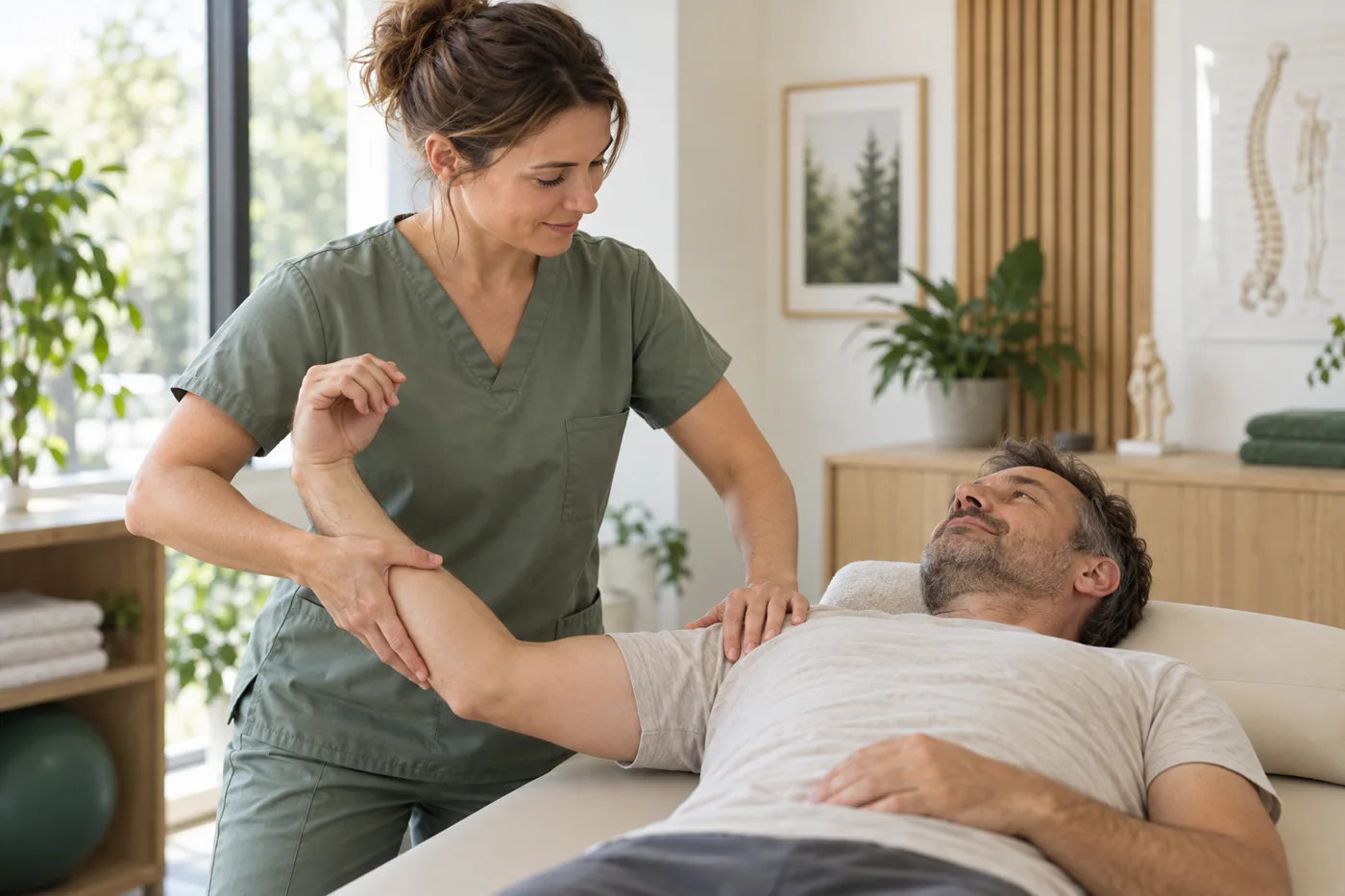 Physiotherapeut:in im therapeutischen Alltag – KI-Symbolbild